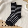 Striped wool stockings autumn-winter thickened stockings women's mid-tube stockings Japanese college style horizontal strip long cotton stockings warm stockings - Image 3