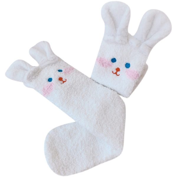 Socks female middle tube socks cartoon rabbit winter warm floor socks plus plush cute Lolita female socks