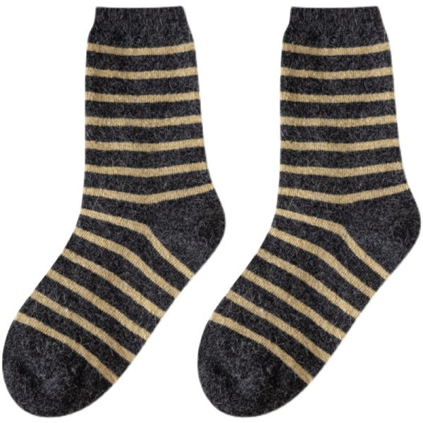 Striped wool stockings autumn-winter thickened stockings women's mid-tube stockings Japanese college style horizontal strip long cotton stockings warm stockings