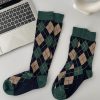 Green diamond grid Japanese department all-match calf socks college style socks women's tube socks retro rhombus stockings ins tide - Image 5