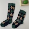 Green diamond grid Japanese department all-match calf socks college style socks women's tube socks retro rhombus stockings ins tide - Image 4