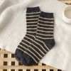 Striped wool stockings autumn-winter thickened stockings women's mid-tube stockings Japanese college style horizontal strip long cotton stockings warm stockings - Image 2